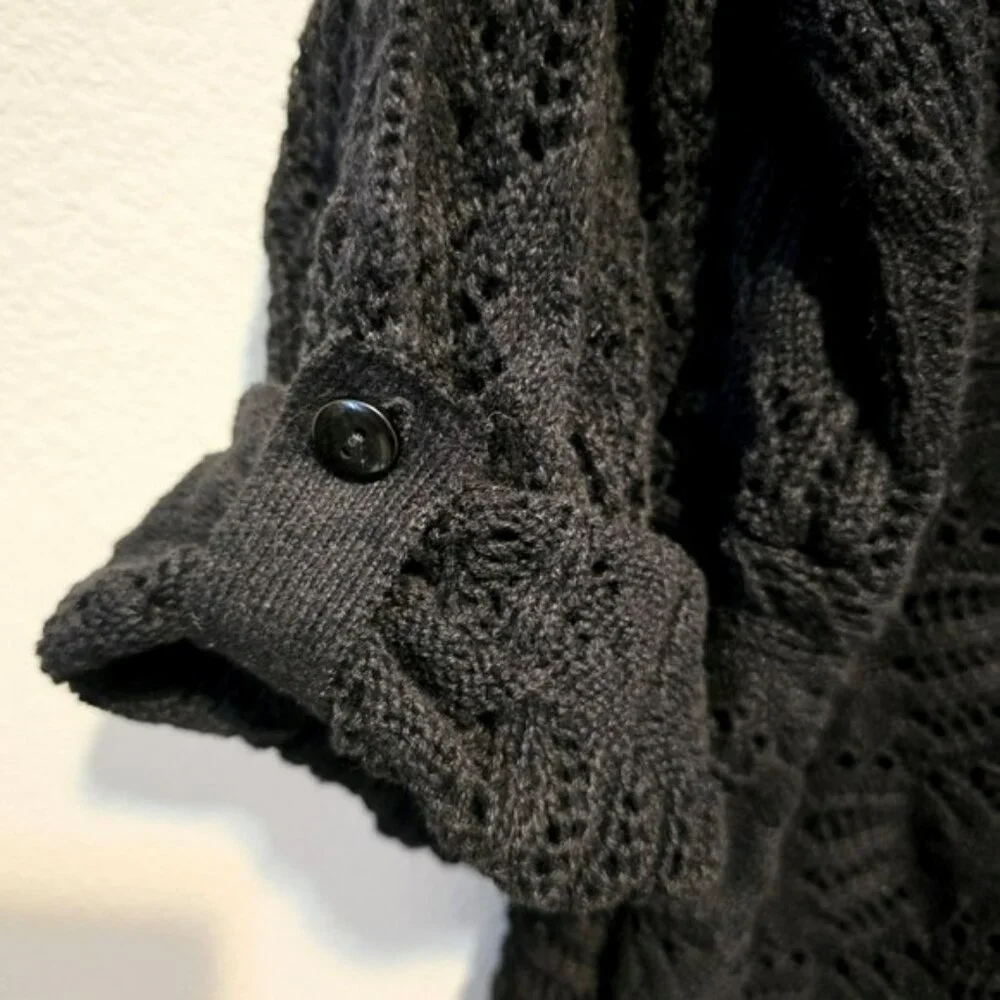 Woman Within Women's Open Front Cardigan Sweater Black Size 1X Long Flowy Knit - Picture 16 of 16